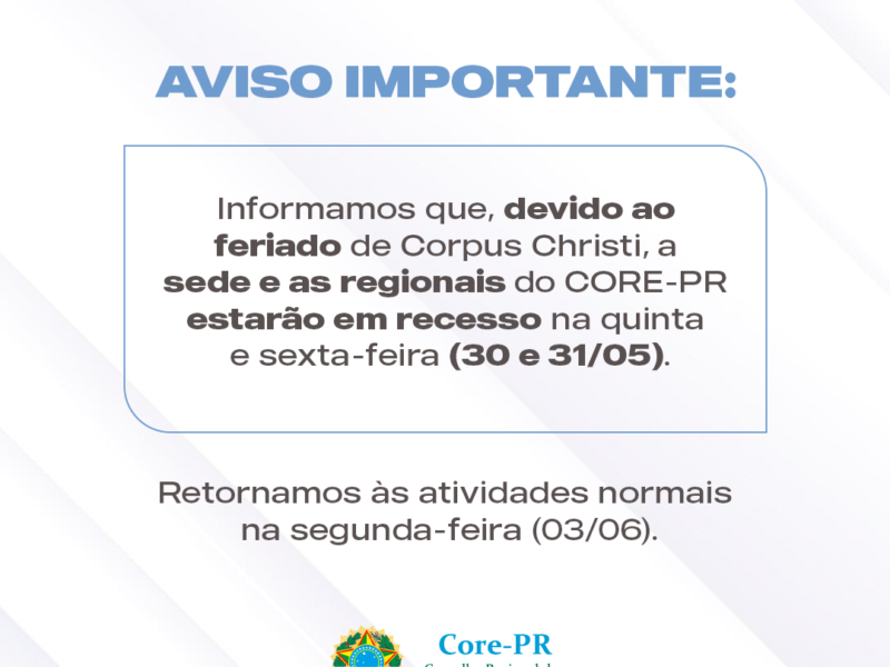 Aviso de recesso | Core PR